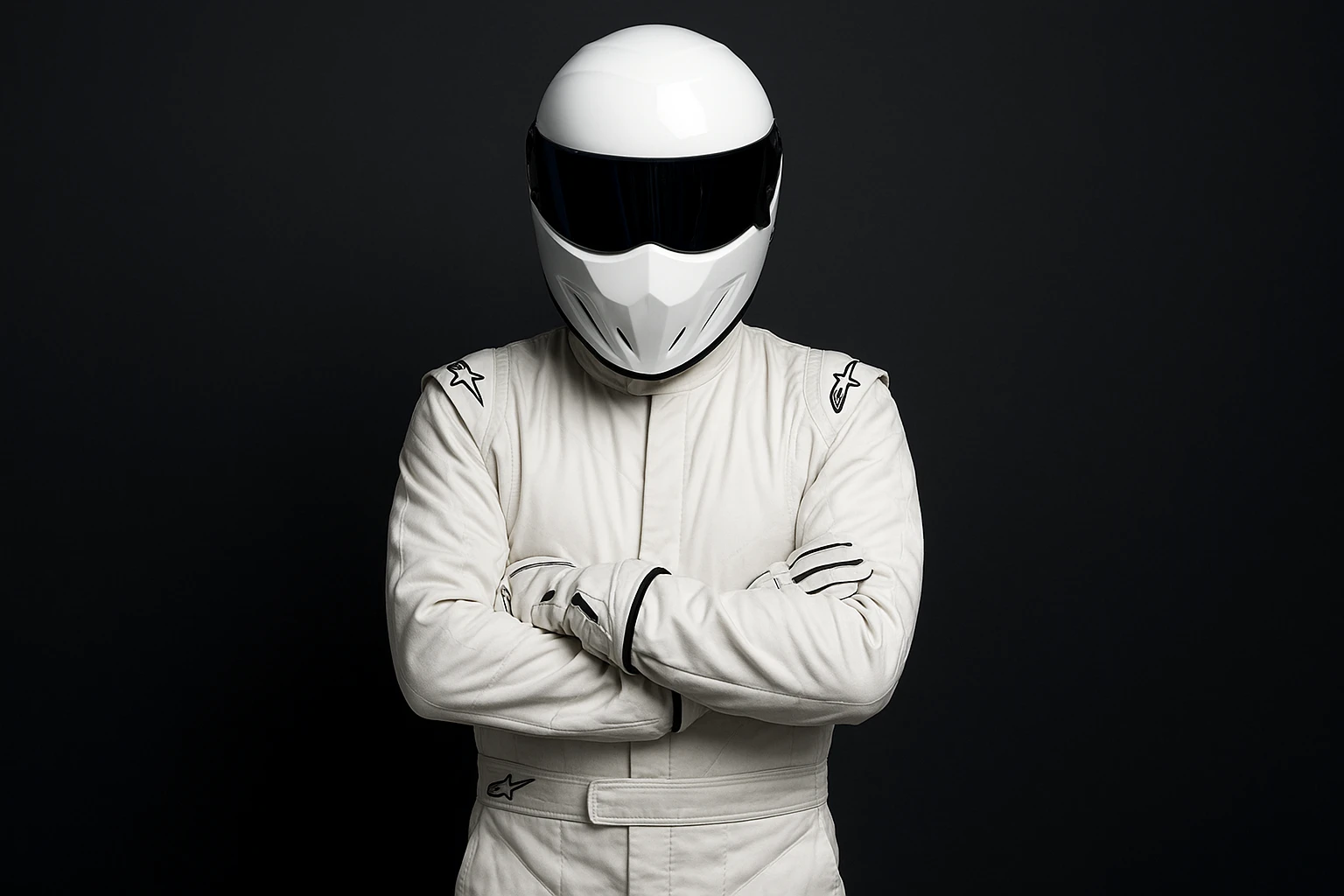 The Stig's Verdict: Ultrace 2025 Recap 1 Ben Collins The Stig in Top Gear racing suit testing Novus X-Motion racing simulator at Ultrace 2025 automotive event