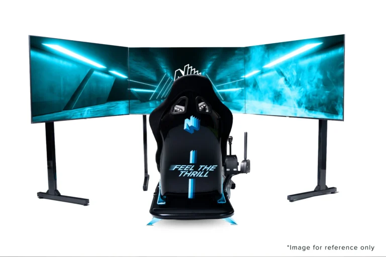 Novus Cup ultimate sim racing cockpit with triple screens and Simucube Pro components